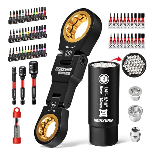 GEINXURN 68PCS Stubby Wrenches Set 72Tooth FlexHead Double Box End Mini Ratcheting Wrench Set Metric 1019mm with Screwdriver Bits 14 Universal Socket for Computer Auto Bicycle Repair - Image 1