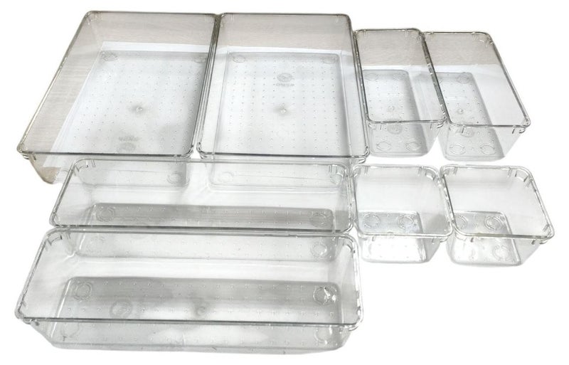 سبيس شوب 8 قطع من صناديق التخزين متعددة الاستخدامات للمنزل والمكتب، لمستحضرات التجميل والمستلزمات المكتبية، بتصميم سهل التنظيف. - Image 1