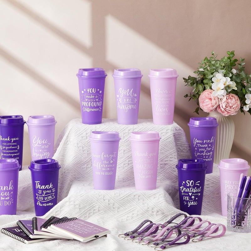 Skylety 12 Set/48 Pcs Employee Appreciation Gifts Bulk Christmas Thank You Gift Set 16 oz Coffee Cups Mini Spiral Notebooks Pens Keychains for Staff Team Teacher Coworker (Purple Gradient) - Image 5
