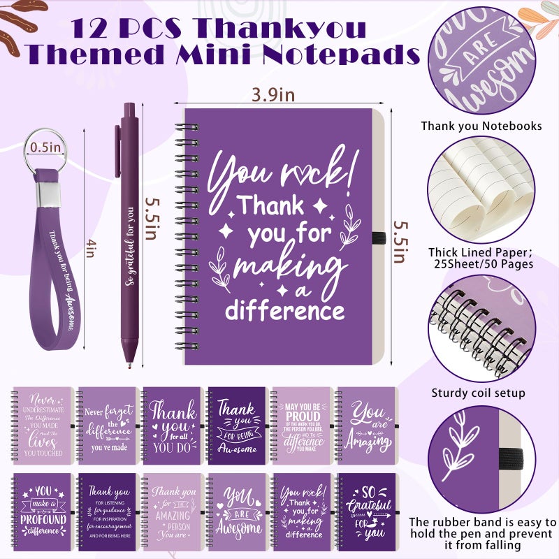 Skylety 12 Set/48 Pcs Employee Appreciation Gifts Bulk Christmas Thank You Gift Set 16 oz Coffee Cups Mini Spiral Notebooks Pens Keychains for Staff Team Teacher Coworker (Purple Gradient) - Image 3