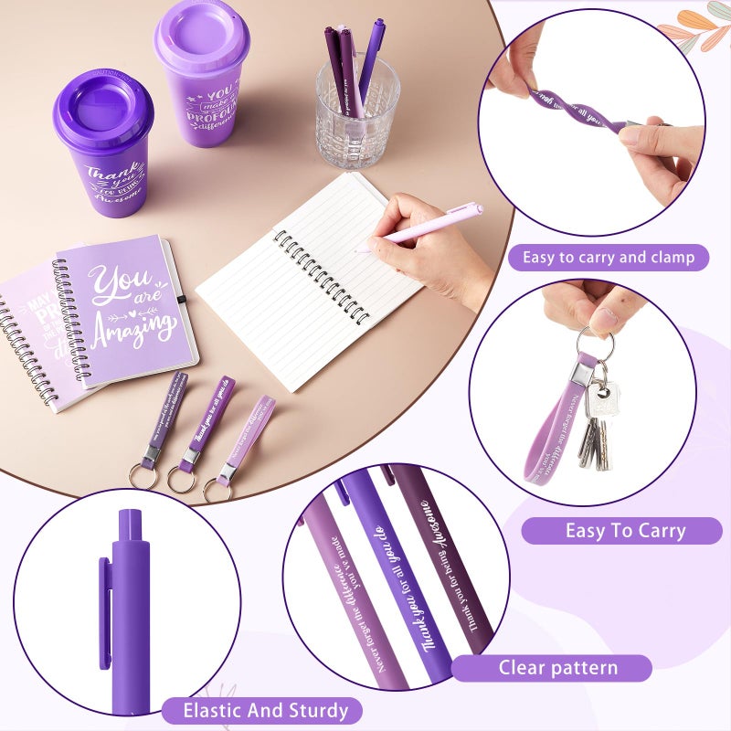 Skylety 12 Set/48 Pcs Employee Appreciation Gifts Bulk Christmas Thank You Gift Set 16 oz Coffee Cups Mini Spiral Notebooks Pens Keychains for Staff Team Teacher Coworker (Purple Gradient) - Image 4