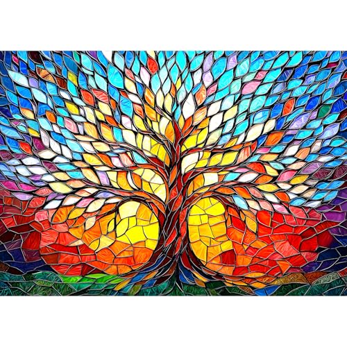 Blueforest 500 Piece Puzzles for Adults Stained Glass Tree of Life Puzzle for Adults Colorful Mosaic Jigsaw Puzzles 500 Pieces with Letters on Back Hard Impossible Difficult Challenging Family Puzzle21x15 - Image 1