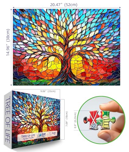 Blueforest 500 Piece Puzzles for Adults Stained Glass Tree of Life Puzzle for Adults Colorful Mosaic Jigsaw Puzzles 500 Pieces with Letters on Back Hard Impossible Difficult Challenging Family Puzzle21x15 - Image 5