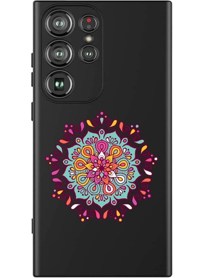 إيروريكس جراب واقٍ رفيع من السيليكون السائل مع حماية كاملة للجسم مضاد للخدش ومضاد للصدمات لهاتف Samsung Galaxy S24 Ultra أسود ماندالا ملون متعدد الألوان Mcplssgs24Ublka426 - Image 1