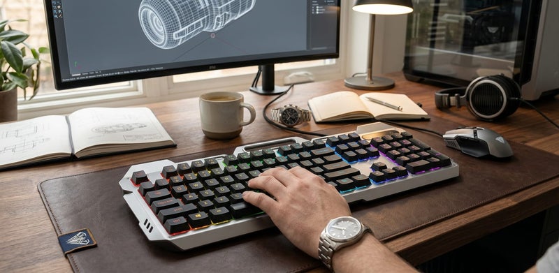 أولا كيبورد ألعاب سلكي أولا  F2023 Wind إضاءة خلفية ملونة 104 مفتاح تصميم معدني مريح كابل USB للكمبيوتر واللابتوب مفاتيح متعددة الوسائط  - متوافقة مع ويندوز - Image 3