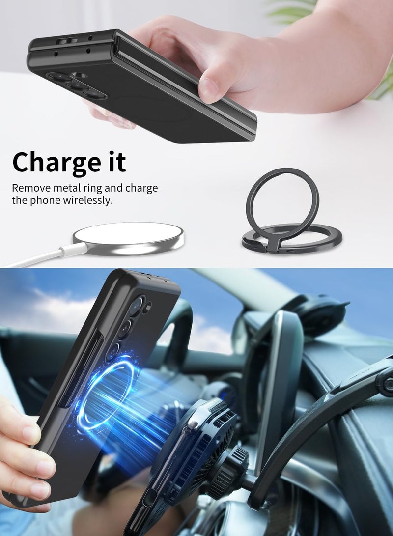 Excefore Magnetic Case for Samsung Galaxy Z Fold 5 [with 2 Tempered Films and 360° Rotating Magnetic Ring, Compatible with MagSafe] Ultra Thin Matte PC Protective Cover - Image 3