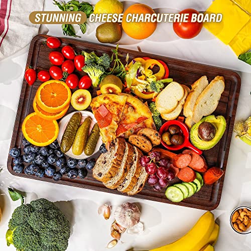 AZRHOM Walnut Wood Cutting Board, 18x12in Large Wooden Chopping Boards with Deep Juice Groove and Side Handle, Thick Butcher Block for Kitchen Meat Cheese Gift for Wife Mom(Gift Box) - Image 2