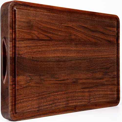 AZRHOM Walnut Wood Cutting Board, 18x12in Large Wooden Chopping Boards with Deep Juice Groove and Side Handle, Thick Butcher Block for Kitchen Meat Cheese Gift for Wife Mom(Gift Box) - Image 1