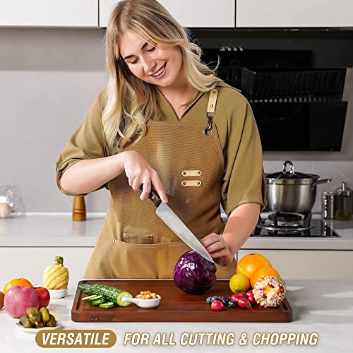 AZRHOM Walnut Wood Cutting Board, 18x12in Large Wooden Chopping Boards with Deep Juice Groove and Side Handle, Thick Butcher Block for Kitchen Meat Cheese Gift for Wife Mom(Gift Box) - Image 3