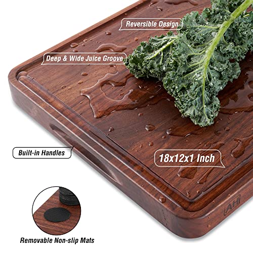 AZRHOM Walnut Wood Cutting Board, 18x12in Large Wooden Chopping Boards with Deep Juice Groove and Side Handle, Thick Butcher Block for Kitchen Meat Cheese Gift for Wife Mom(Gift Box) - Image 4