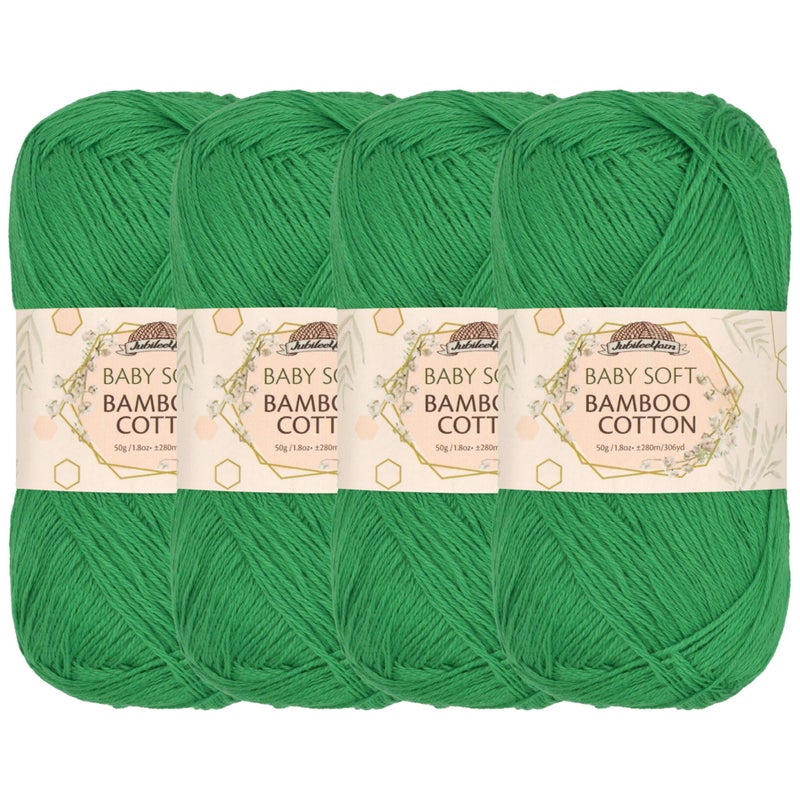 BambooMN JubileeYarn Baby Soft Bamboo Cotton Yarn  50gSkein  Shamrock Green  4 Skeins