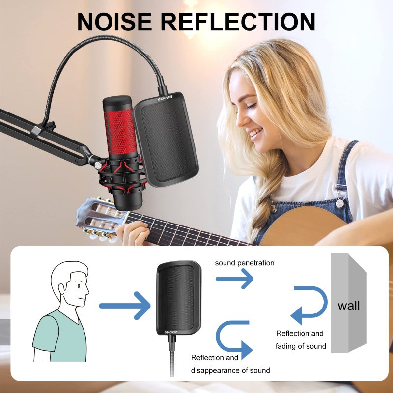Aokeo Metal Pop Filter, 2023 New Metal Mesh Layer Microphone Windscreen for Hyperx QuadCast, Blue Yeti and Other Mics, Pop Shield with Flexible 360° Gooseneck Clip Stabilization Arm - Image 2