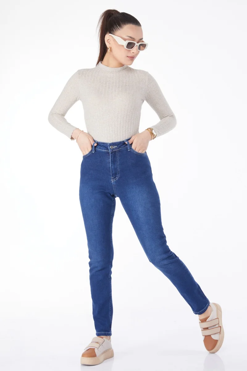 Tofisa Plain Mid Women's Navy Blue Skinny Leg Jeans - 24983