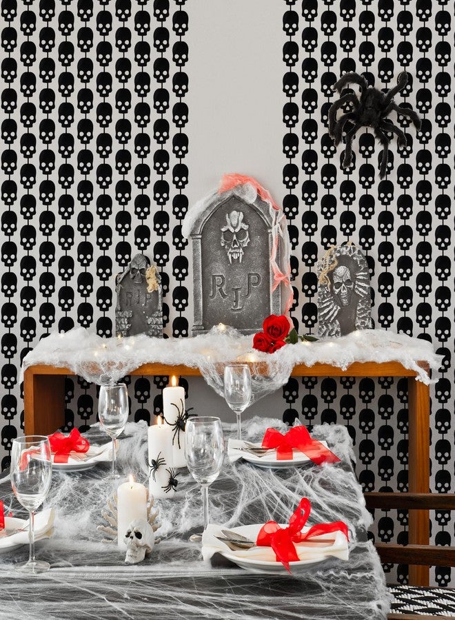 Whaline 2 Pack Halloween Black Skull Head Foil Curtains 3.3x6.6Ft Gothic Party Fringe Curtains Black Scary Skull Backdrop Tinsel Streamers Halloween Photo Booth Props for Wall Door Horror Party Decor - Image 3