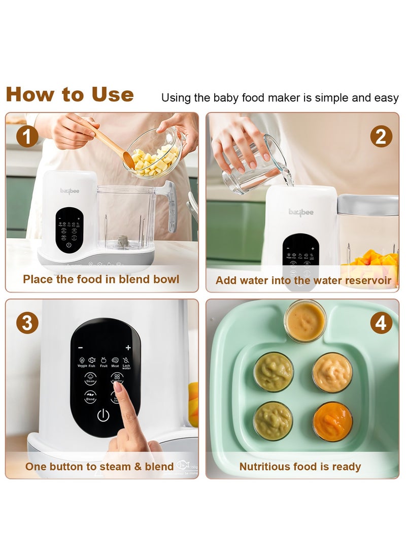 BAYBEE Blenzy 5 in 1 Electric Baby Food Processor for Baby Food Maker with Steamer, Chopper & Grinder | Portable Baby Food Blender with Self Cleans & Touch Screen Control Baby Food Blender for Baby - Image 4