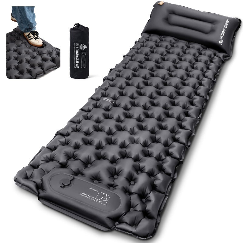 ONETIGRIS Blackcrystal Sleeping Pad, Ultralight Camping Sleeping Pad with Pillow Built-in Foot Pump Inflatable Sleeping Mat Compact for Camping Backpacking Hiking Traveling Tent - Image 1