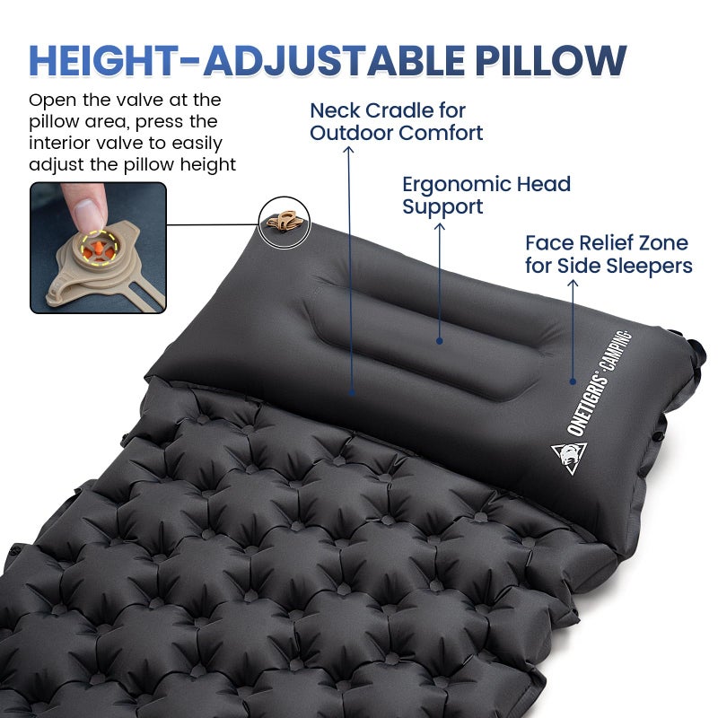 ONETIGRIS Blackcrystal Sleeping Pad, Ultralight Camping Sleeping Pad with Pillow Built-in Foot Pump Inflatable Sleeping Mat Compact for Camping Backpacking Hiking Traveling Tent - Image 3