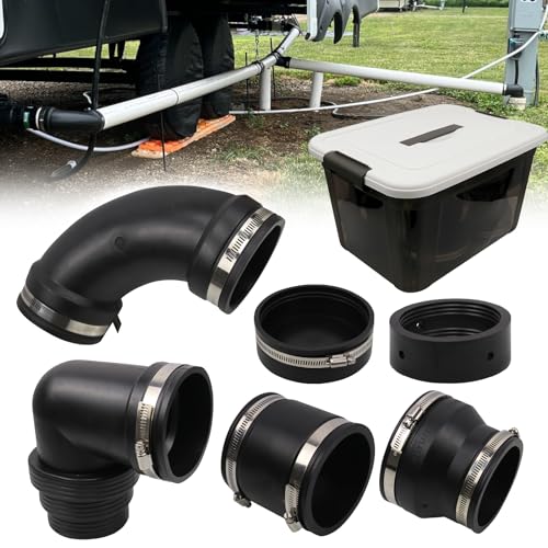 RULLINE RV and Camper Sewer Waste Plumbing Connection System Kit Compatible with 3 PVC Pipe RV Sewer Hose Fittings RV Sewer Adapter - Image 1