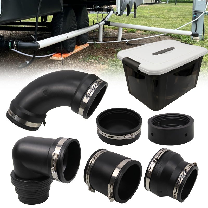 RULLINE RV and Camper Sewer Waste Plumbing Connection System Kit Compatible with 3 PVC Pipe RV Sewer Hose Fittings RV Sewer Adapter - Image 2