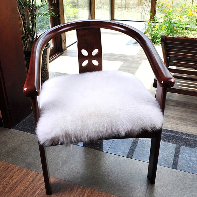 Softlife Square Faux Fur Sheepskin Chair Cover Seat Cushion Pad Super Soft Area Rugs for Living Room Bedroom Dorm (1.6ft x 1.6ft  White) - Image 2