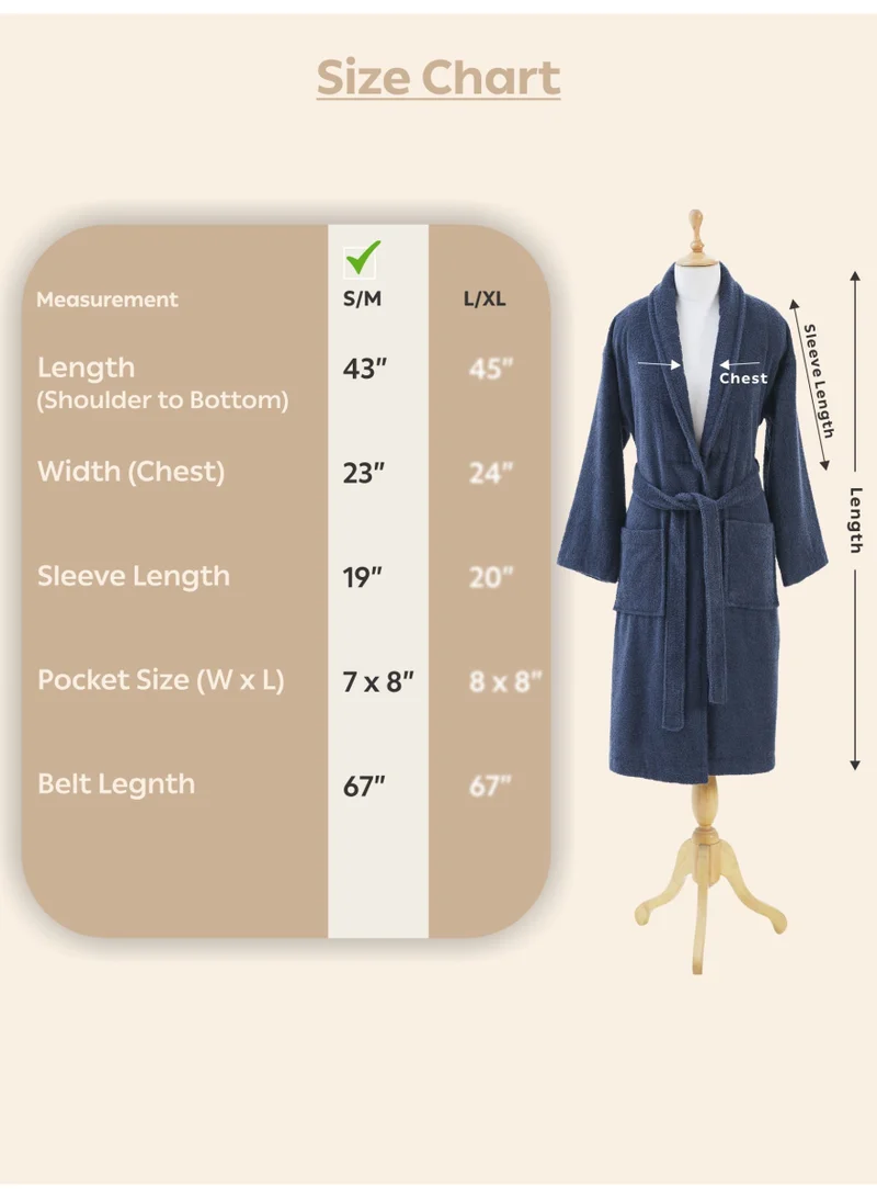 Donetella Unisex 100% Cotton Velour Bathrobe Small & Medium Size, 400 GSM, Luxurious & Absorbent, Soft Velvet Feel, Ankle-Length with Shawl Collar & Pockets