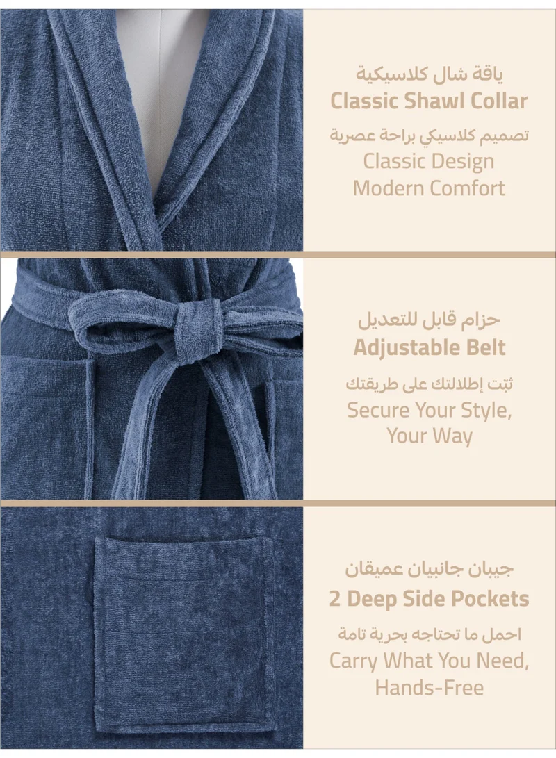 Donetella Unisex 100% Cotton Velour Bathrobe Small & Medium Size, 400 GSM, Luxurious & Absorbent, Soft Velvet Feel, Ankle-Length with Shawl Collar & Pockets