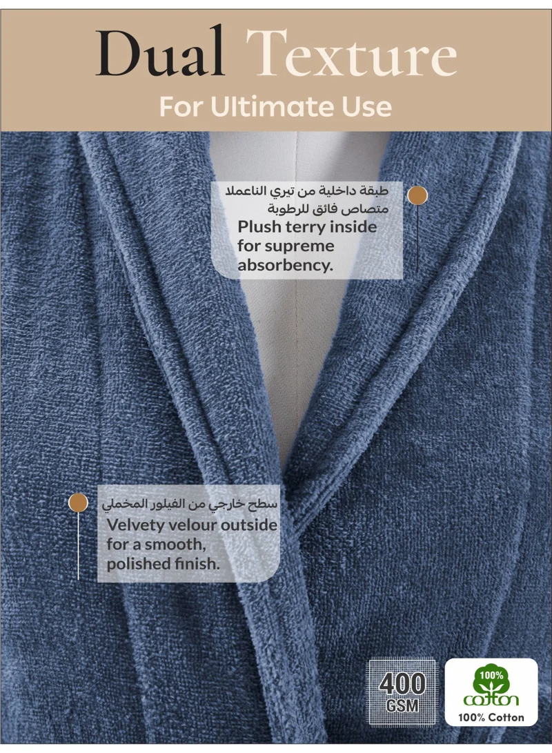 Donetella Unisex 100% Cotton Velour Bathrobe Small & Medium Size, 400 GSM, Luxurious & Absorbent, Soft Velvet Feel, Ankle-Length with Shawl Collar & Pockets