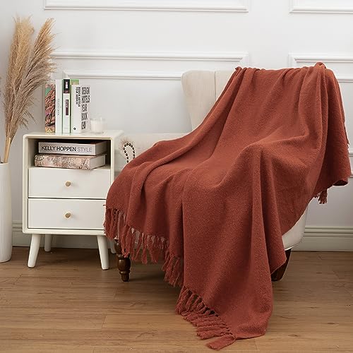 Gealaek Fall Throw Blanket Lightweight Fuzzy Soft Cozy Decorative Blankets for Sofa Bed Farmhouse Throw Blanket Burnt Orange with Fringe 50" x 60" - Image 2