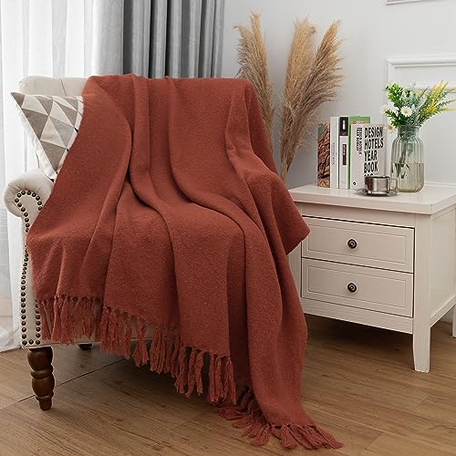Gealaek Fall Throw Blanket Lightweight Fuzzy Soft Cozy Decorative Blankets for Sofa Bed Farmhouse Throw Blanket Burnt Orange with Fringe 50" x 60" - Image 3