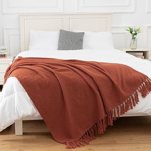 Gealaek Fall Throw Blanket Lightweight Fuzzy Soft Cozy Decorative Blankets for Sofa Bed Farmhouse Throw Blanket Burnt Orange with Fringe 50" x 60" - Image 5