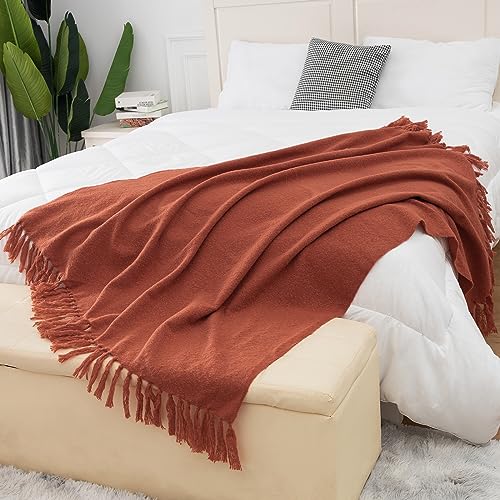 Gealaek Fall Throw Blanket Lightweight Fuzzy Soft Cozy Decorative Blankets for Sofa Bed Farmhouse Throw Blanket Burnt Orange with Fringe 50" x 60" - Image 4