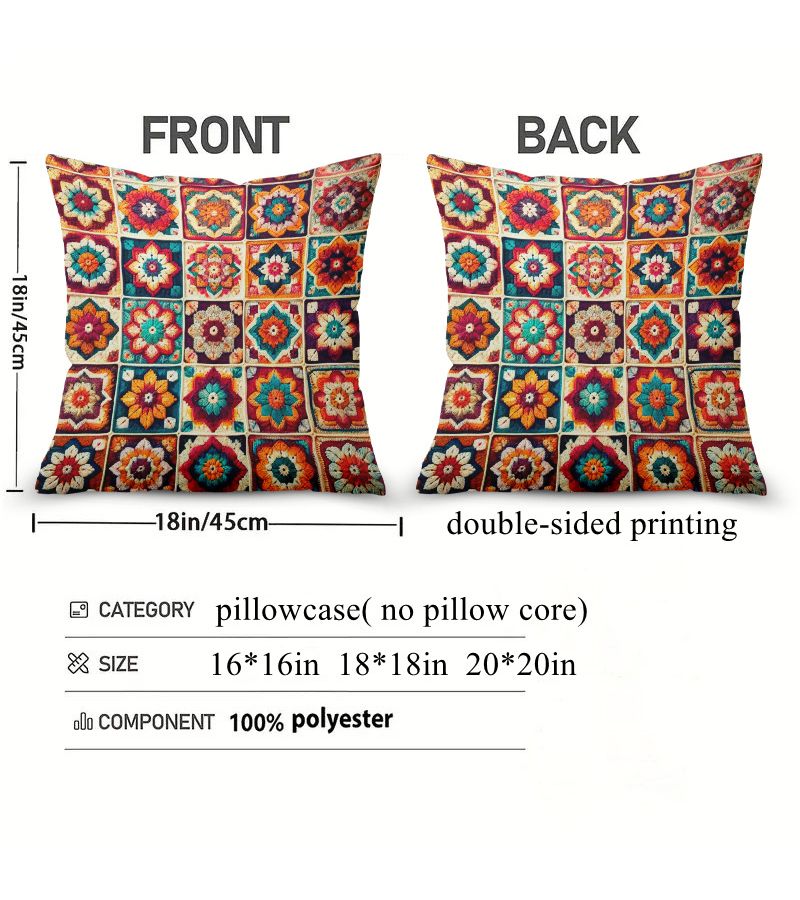 Flower Printed Pillowcase 16x16 Inch Double Sided Zip Closure Machine Washable for Couch Camping - Image 3