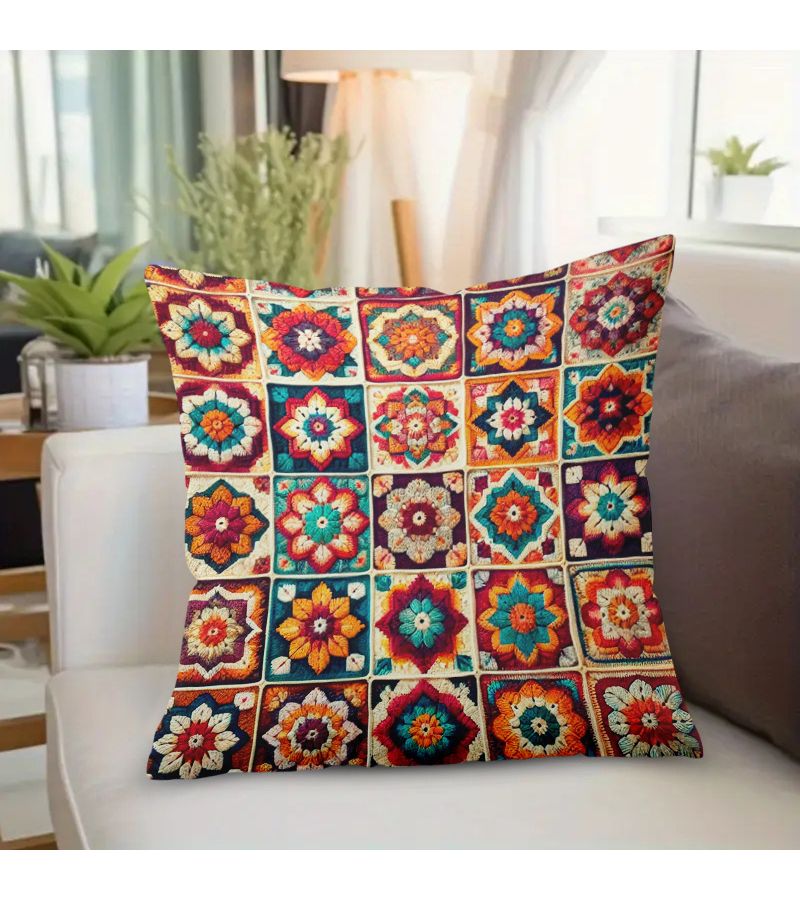 Flower Printed Pillowcase 16x16 Inch Double Sided Zip Closure Machine Washable for Couch Camping - Image 2