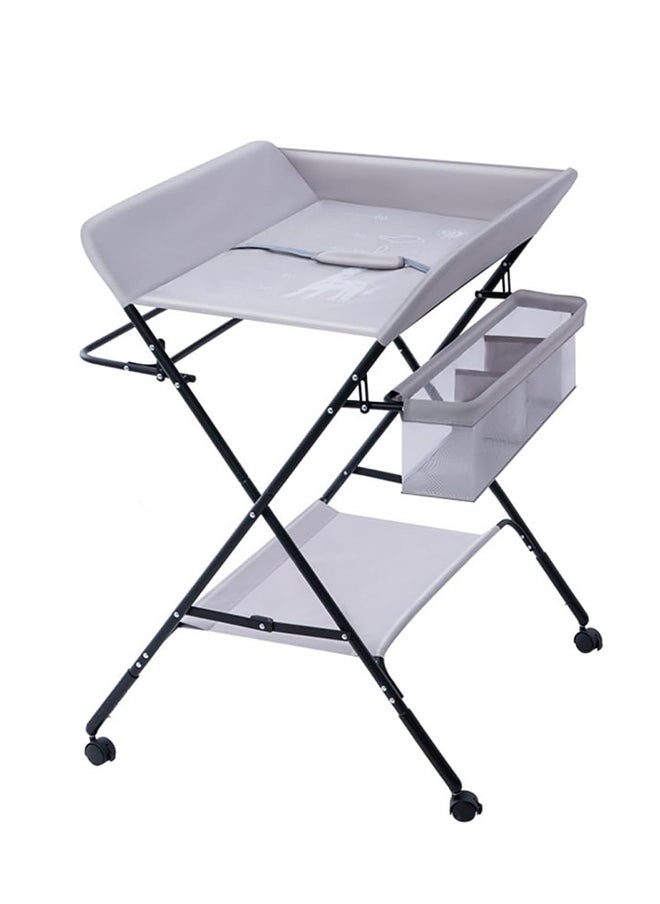 SKY-TOUCH - Portable Baby Changing Table Dresser With Wheels, Bottom Rack, Side Basket And Clothes Rail, Grey - Image 1