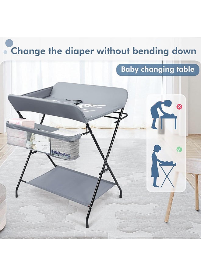 SKY-TOUCH - Portable Baby Changing Table Dresser With Wheels, Bottom Rack, Side Basket And Clothes Rail, Grey - Image 1