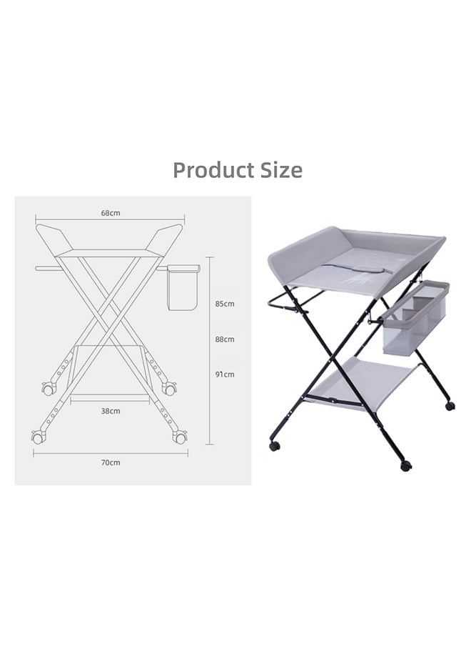 SKY-TOUCH - Portable Baby Changing Table Dresser With Wheels, Bottom Rack, Side Basket And Clothes Rail, Grey - Image 1