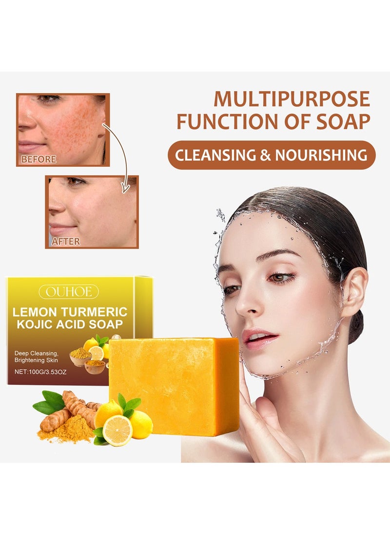 OUHOE Lemon  Turmeric Acid Soap-Vitamin C Turmeric Acid Soap for Dark Spot and Acne Mark-Improve Skin Texture,Fade Acne Mark , Reduce Dark Spot for Face and Body  - Image 2