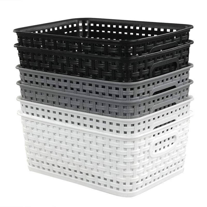 Eagrye 6-Pack 10.4-Inch x 7.6-Inch x 4.05-Inch Plastic Storage Basket, Woven Basket Bin