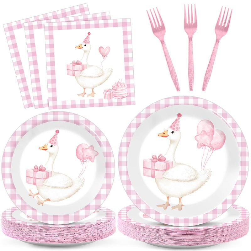 gisgfim 96Pcs One Silly Goose Plates and Napkins Party Supplies Silly Goose Tableware Set Pink 1st Birthday Party Paper Dinner Birthday Decorations Favors for 24 Guests - Image 3