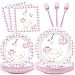 gisgfim 96Pcs One Silly Goose Plates and Napkins Party Supplies Silly Goose Tableware Set Pink 1st Birthday Party Paper Dinner Birthday Decorations Favors for 24 Guests - Image 2