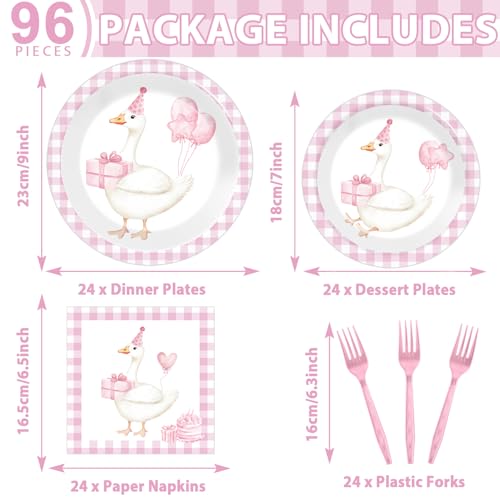 gisgfim 96Pcs One Silly Goose Plates and Napkins Party Supplies Silly Goose Tableware Set Pink 1st Birthday Party Paper Dinner Birthday Decorations Favors for 24 Guests - Image 5