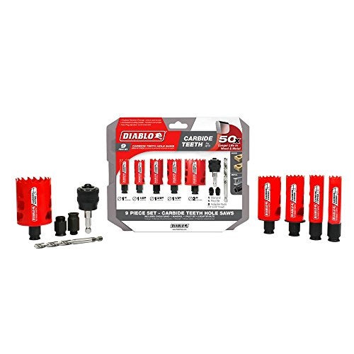 Diablo Hole Saw Set, Cuts Wood, Metal, Plastics - 9 Piece Kit with Carbide Teeth, Snap-Lock Mandrel, Pilot Bit, Adaptor Nuts, Deep 2-3/8" Cutting Depth - DHS09SGPCT - Image 4