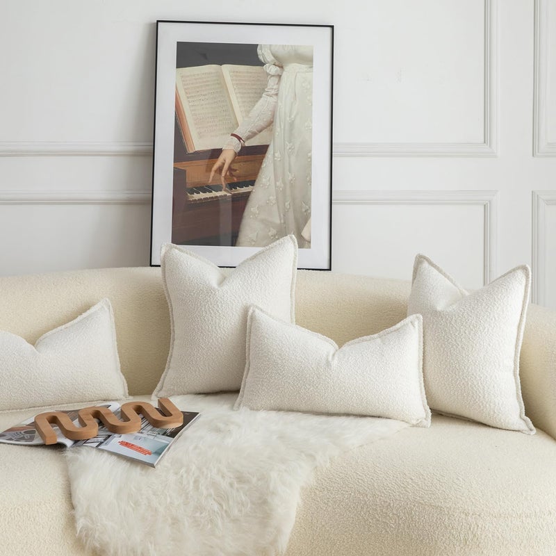 MANDIOO Pack of 2 Decorative Throw Pillow Covers Accent Solid Woven Textured Cushion Covers Pillow Cases Bedroom Living Room Sofa Home 18 x 18 Inch Cream White - Image 3