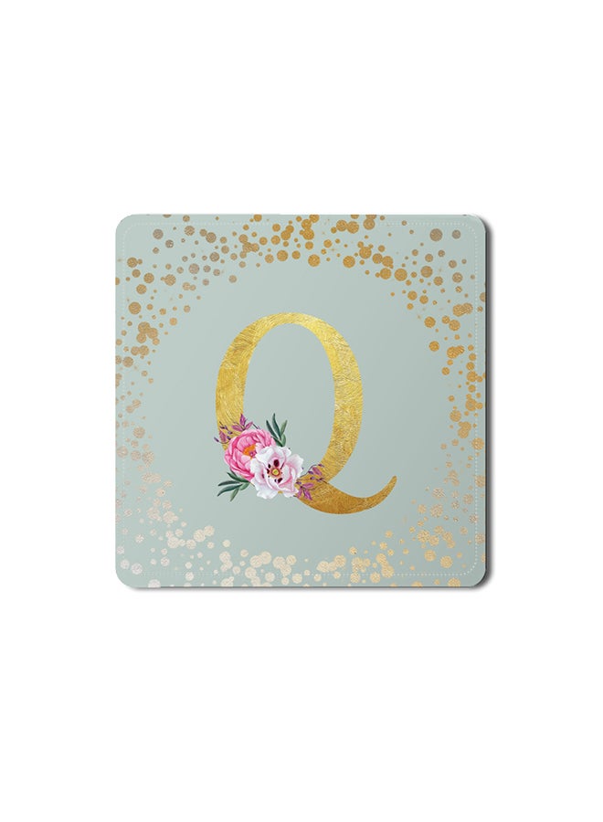 Stylizedd 2 Pack Designer Leather Coasters Mat for Beverage Drinks- Custom Monogram Initial Letter Floral Pattern Alphabet - Q (Light Grey) - Image 1