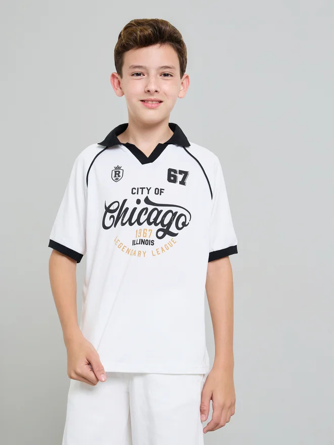 Styli Styli Boys Text Print Raglan Sleeve Polo T-Shirt