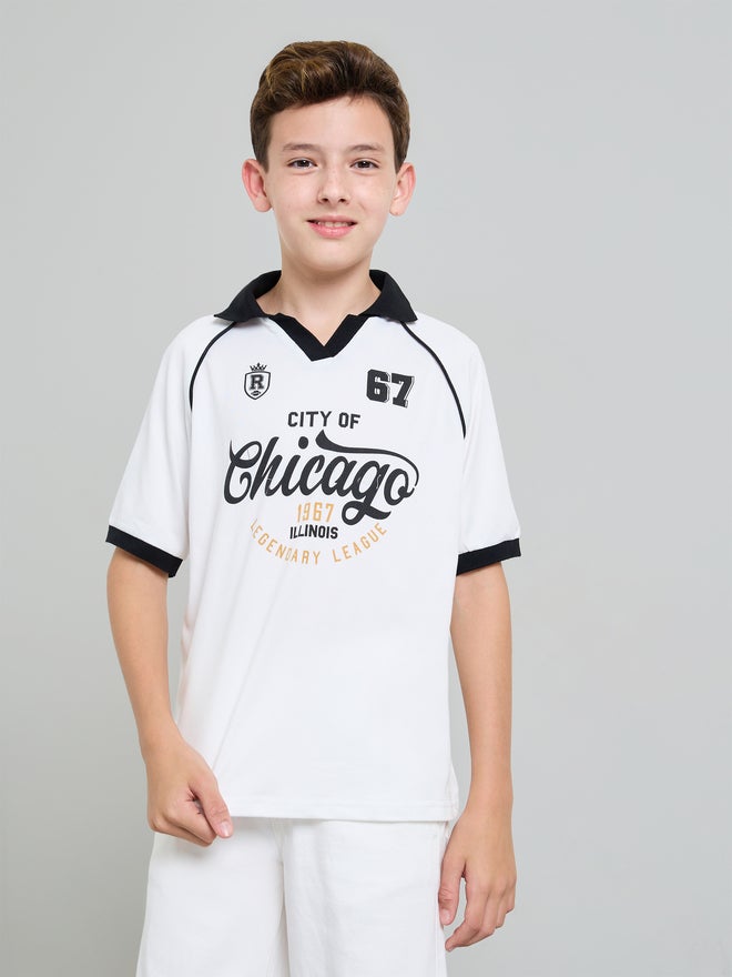 Styli Boys Text Print Raglan Sleeve Polo T-Shirt - Image 1