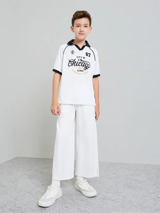 Styli Styli Boys Text Print Raglan Sleeve Polo T-Shirt