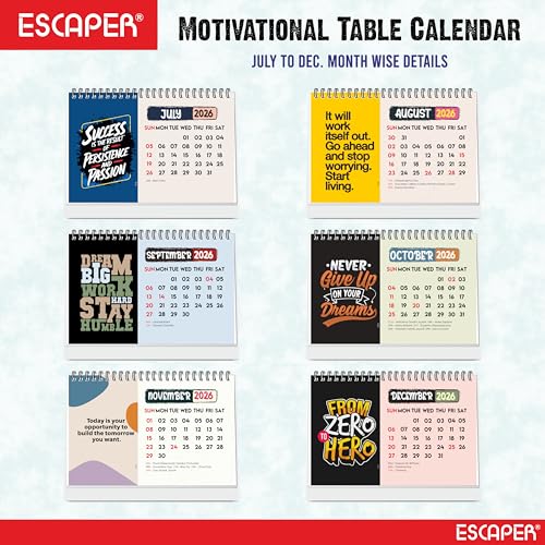 ESCAPER Dream Plan Do 2026 Motivational Desk Calendar – A5 Table Calendar with Inspirational Quotes, Desktop Planner for Office & Home, New Year 2026 Calendar - Image 3