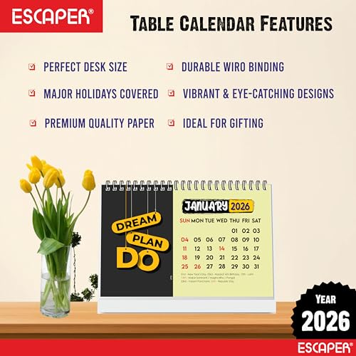 ESCAPER Dream Plan Do 2026 Motivational Desk Calendar – A5 Table Calendar with Inspirational Quotes, Desktop Planner for Office & Home, New Year 2026 Calendar - Image 4