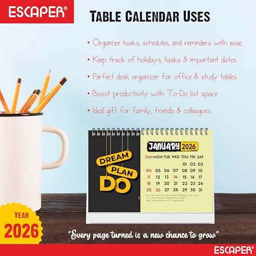 ESCAPER Dream Plan Do 2026 Motivational Desk Calendar – A5 Table Calendar with Inspirational Quotes, Desktop Planner for Office & Home, New Year 2026 Calendar - Image 5